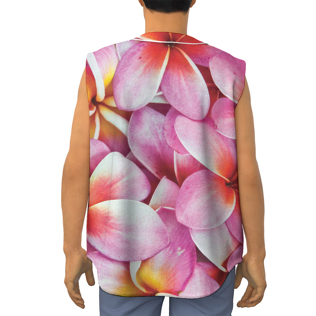 Pink Frangipani Flower Print Sleeveless Baseball Jersey