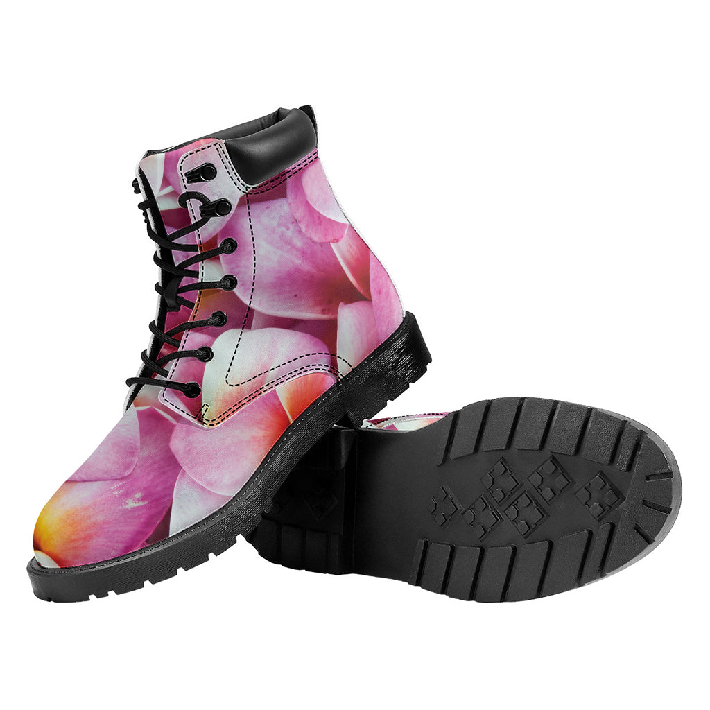 Pink Frangipani Flower Print Work Boots