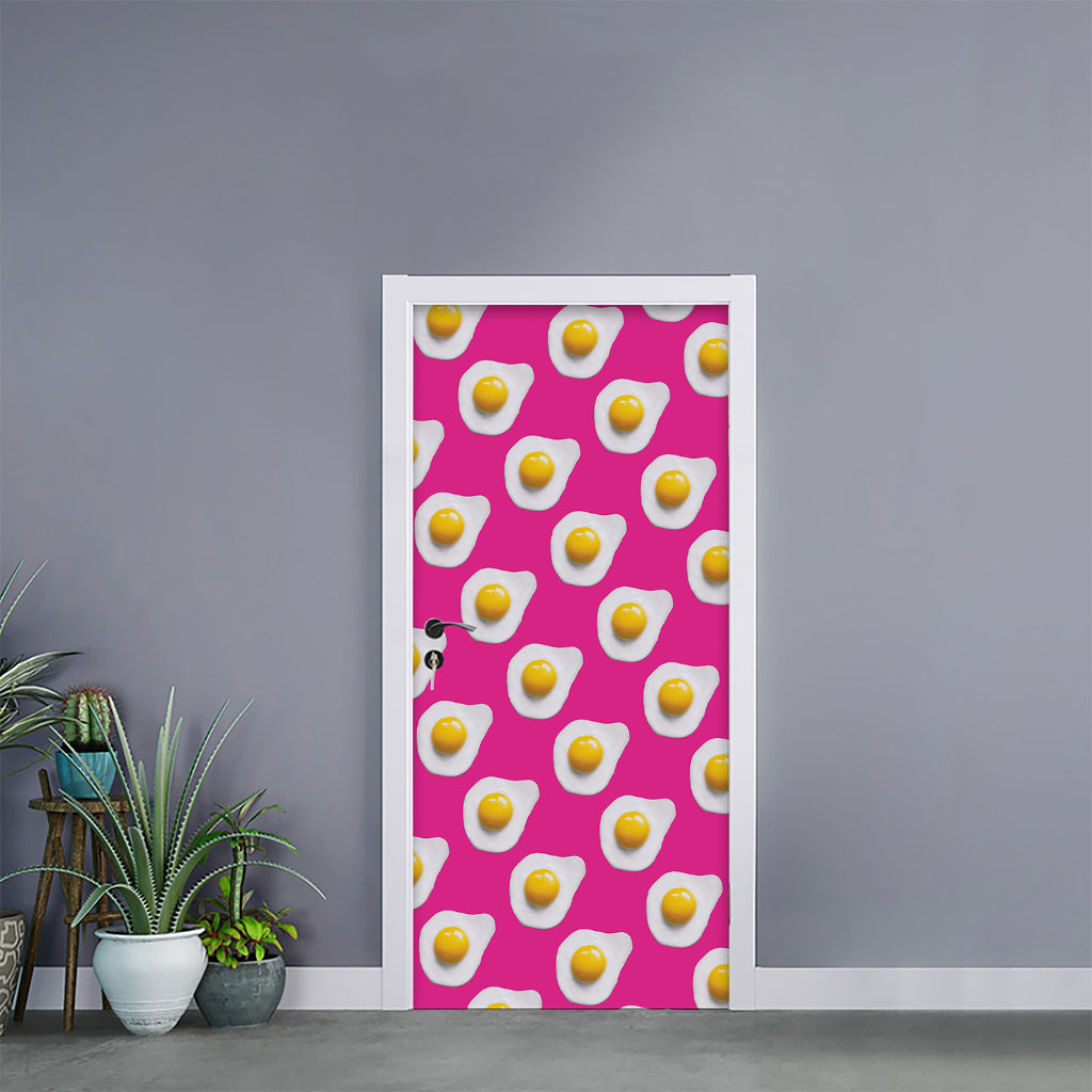 Pink Fried Eggs Pattern Print Door Sticker