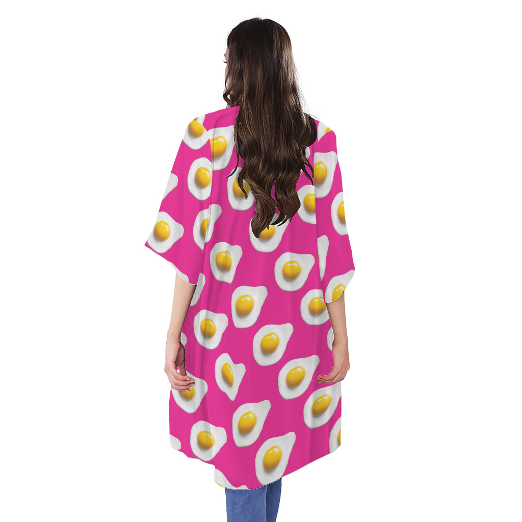Pink Fried Eggs Pattern Print Open Front Beach Cover Up