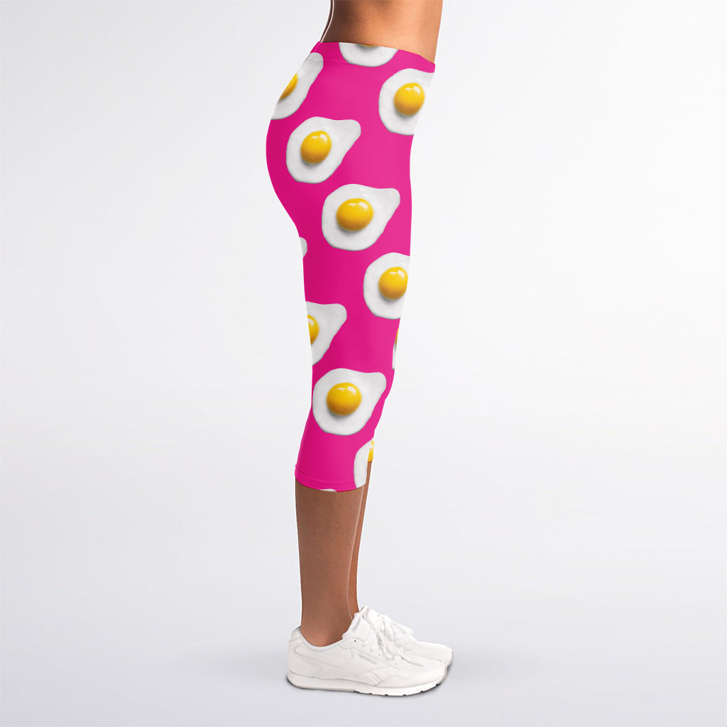 Pink Fried Eggs Pattern Print Women's Capri Leggings