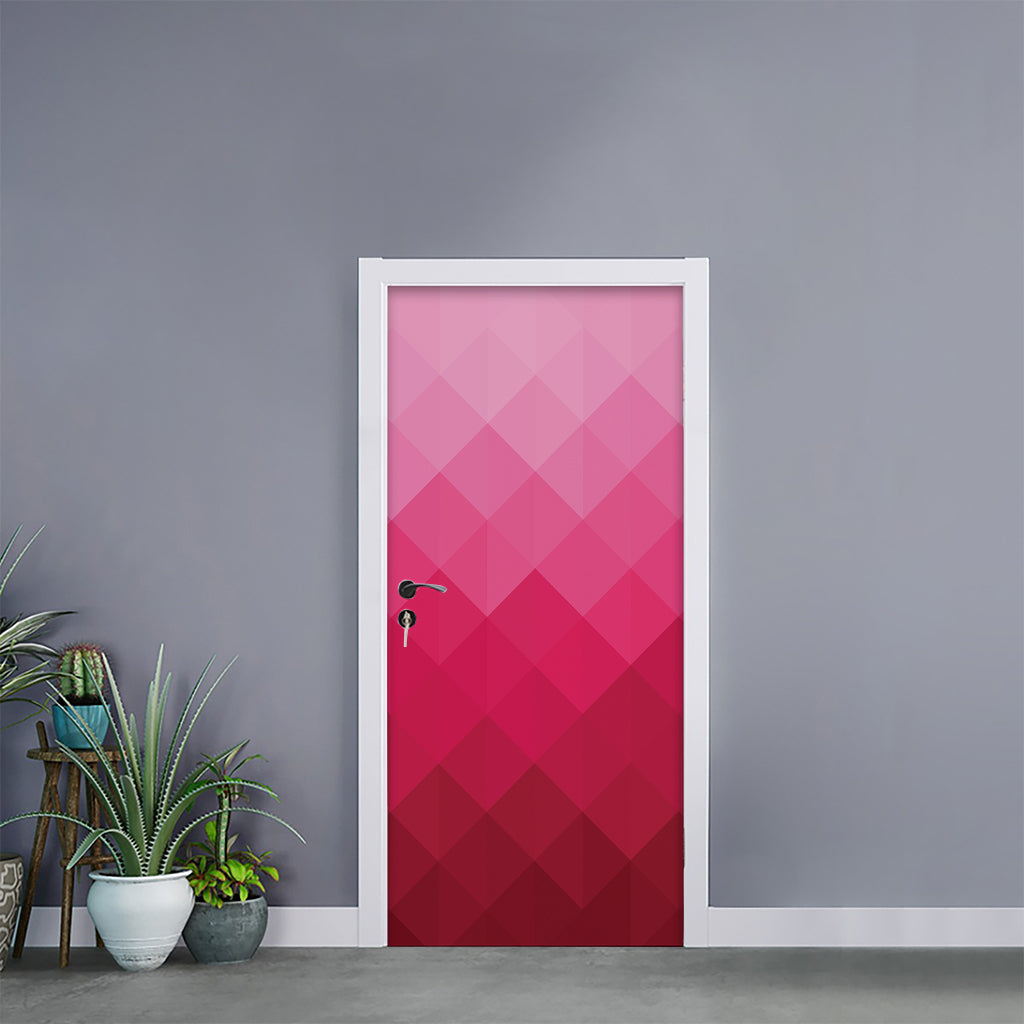 Pink Geometric Square Pattern Print Door Sticker