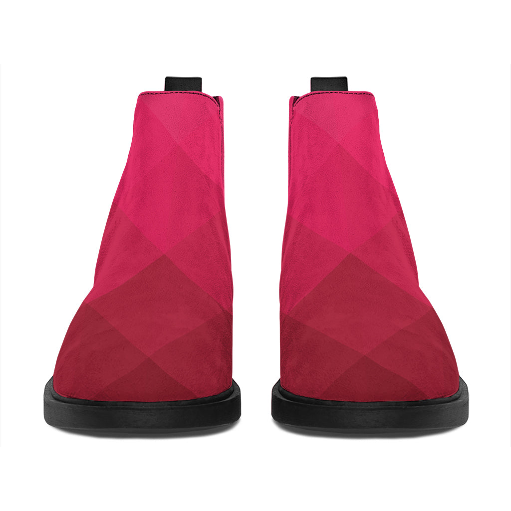 Pink Geometric Square Pattern Print Flat Ankle Boots