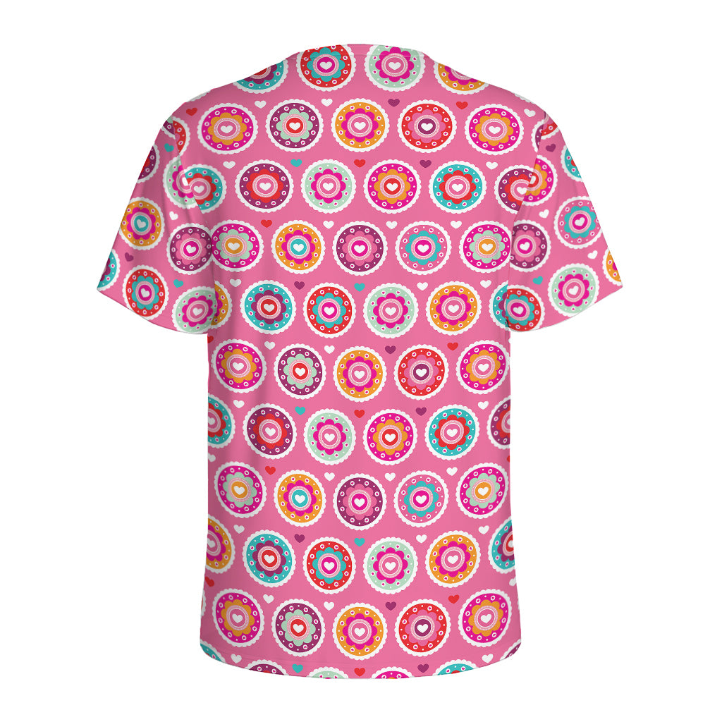 Pink Girly Flower Pattern Print Men's Sports T-Shirt