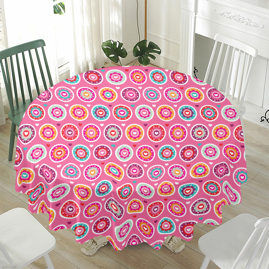 Pink Girly Flower Pattern Print Waterproof Round Tablecloth