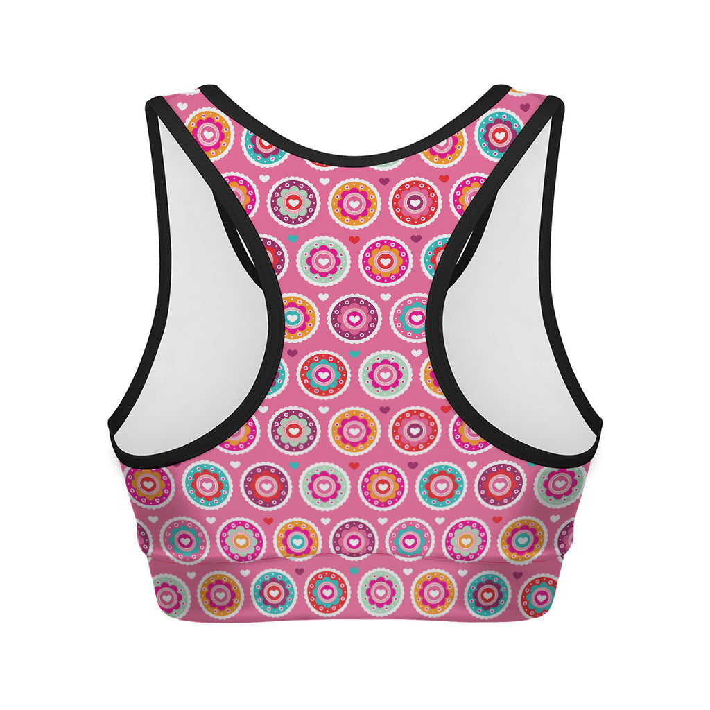 Pink Girly Flower Pattern Print Women's Sports Bra