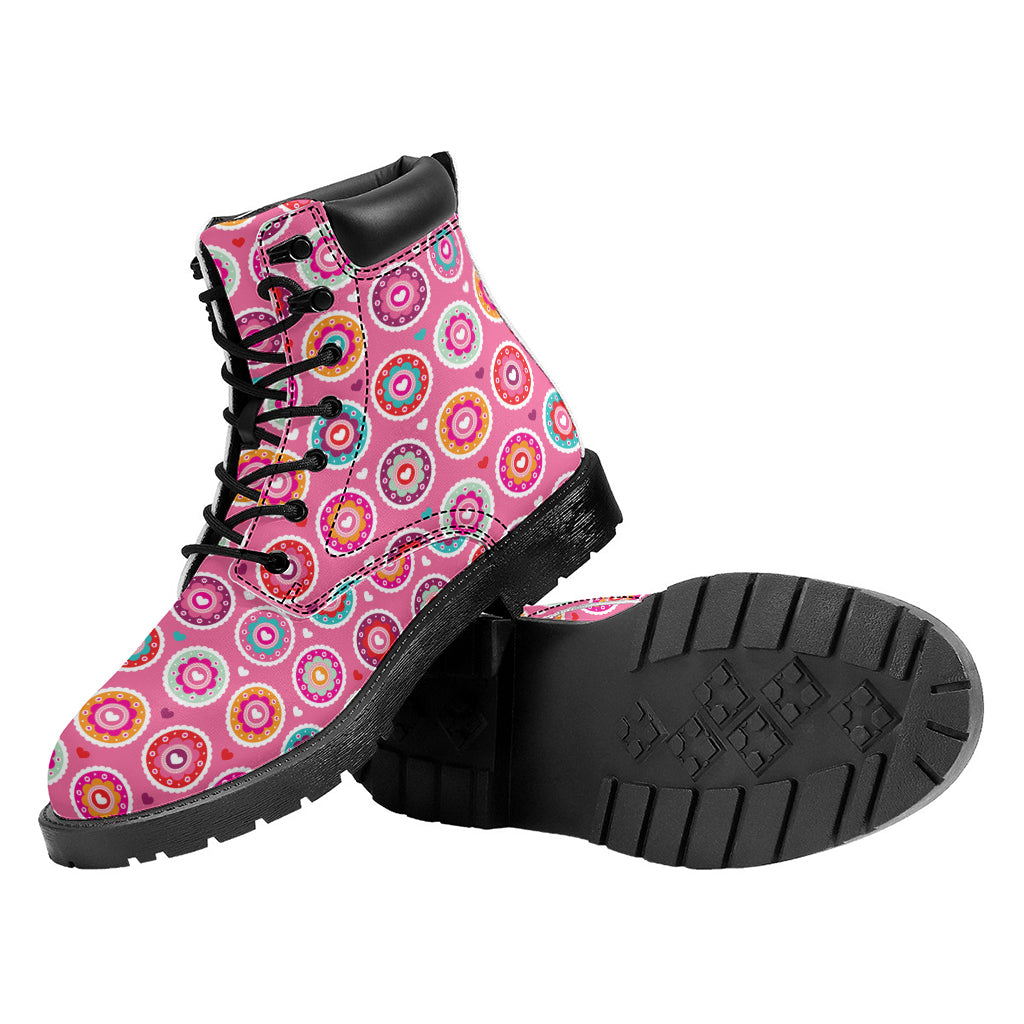 Pink Girly Flower Pattern Print Work Boots