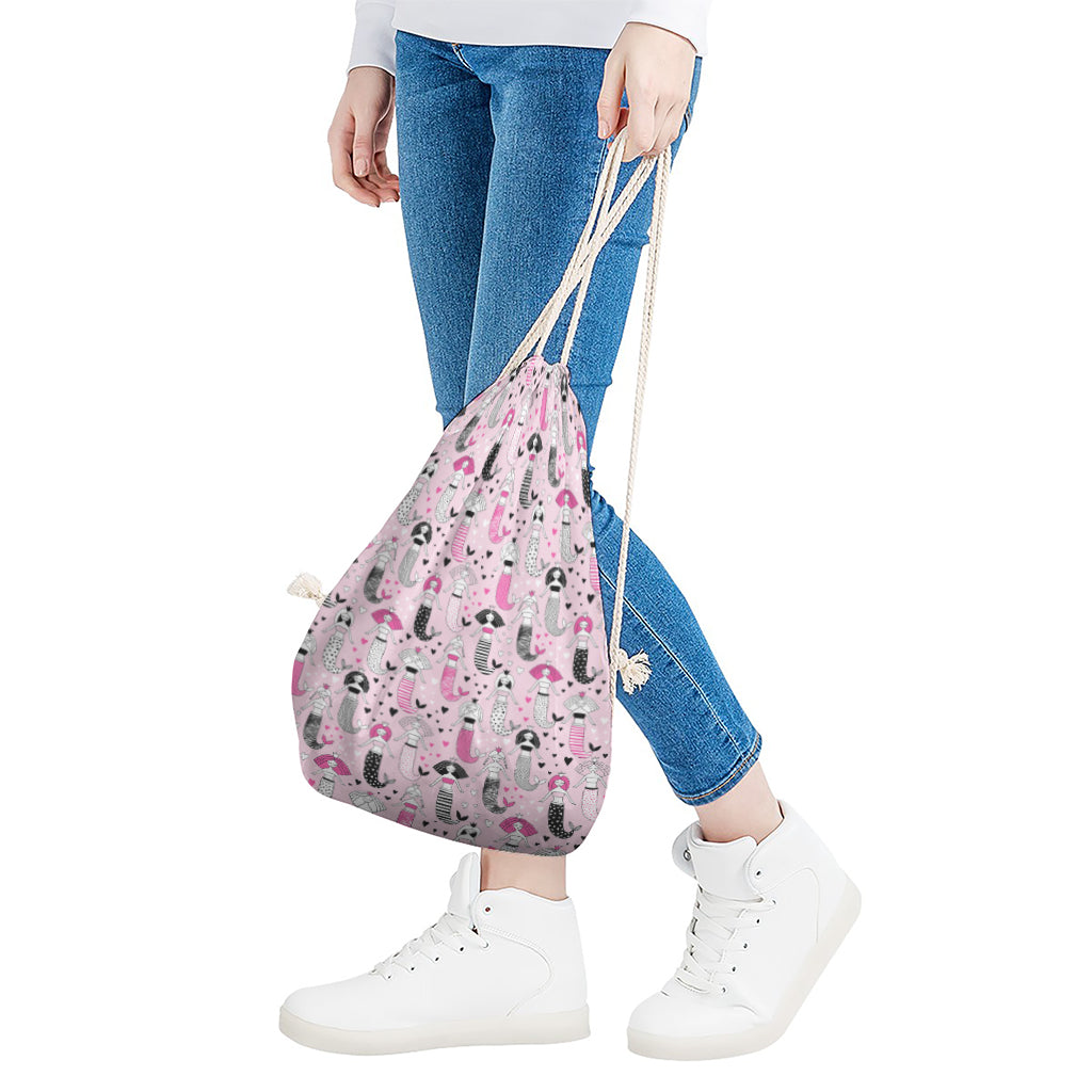 Pink Girly Mermaid Pattern Print Drawstring Bag