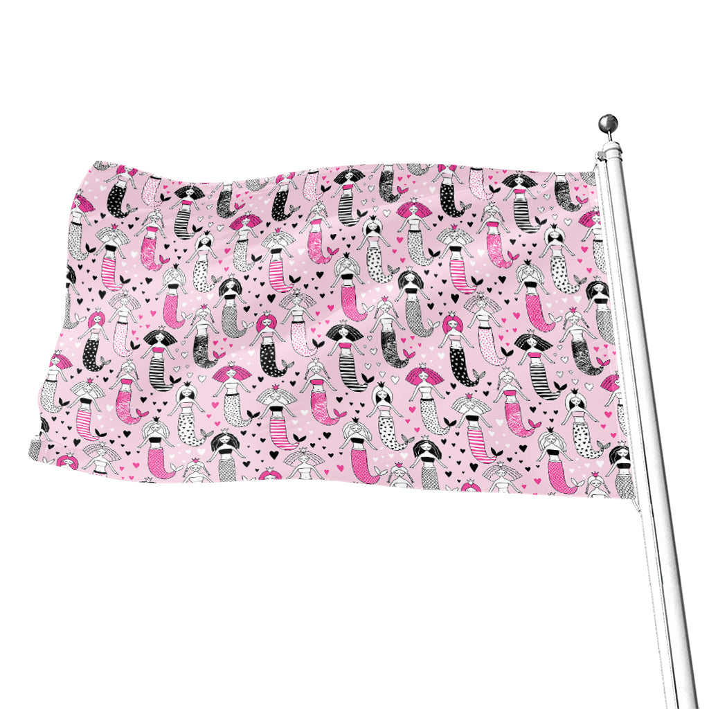 Pink Girly Mermaid Pattern Print Flag