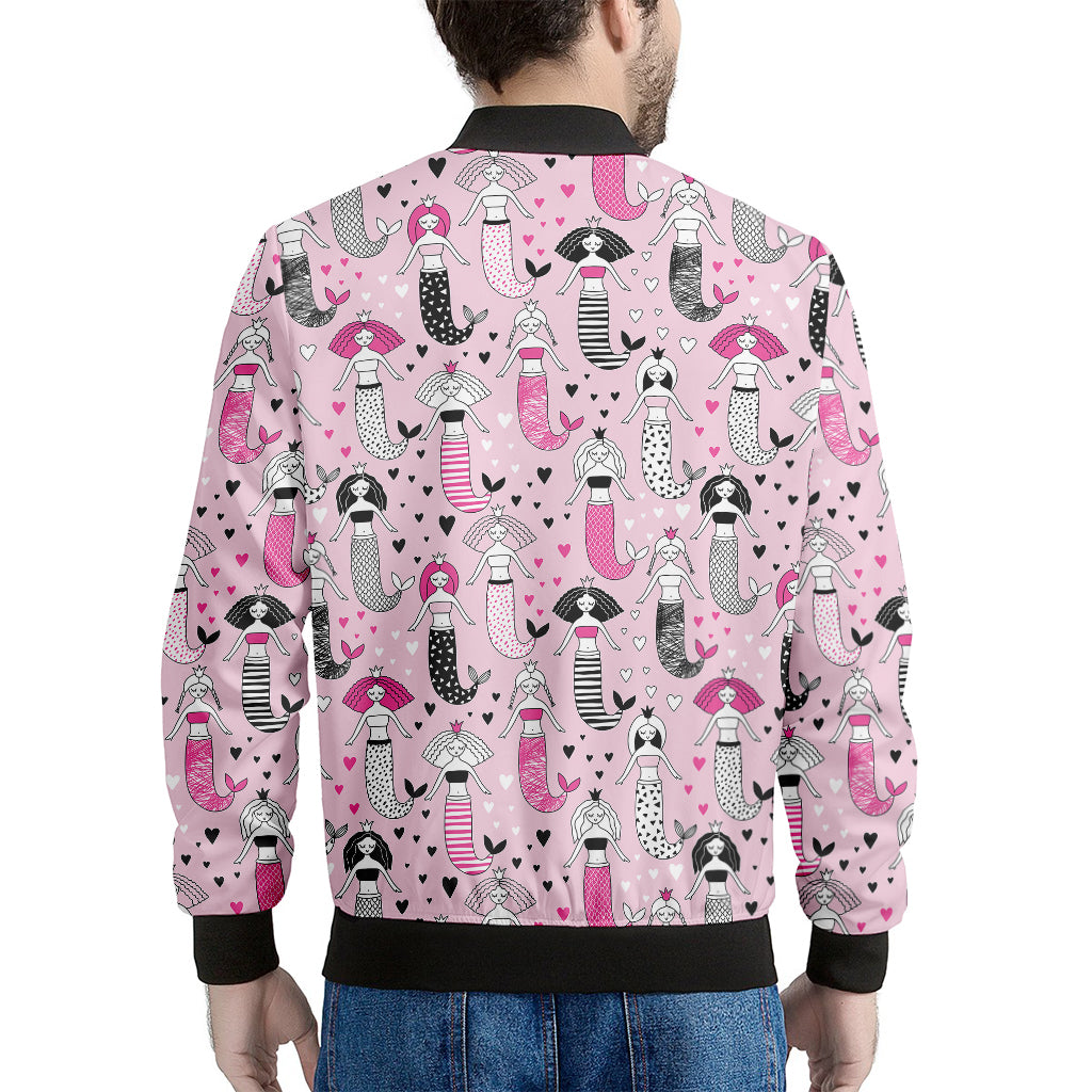 Pink Girly Mermaid Pattern Print Men's Bomber Jacket