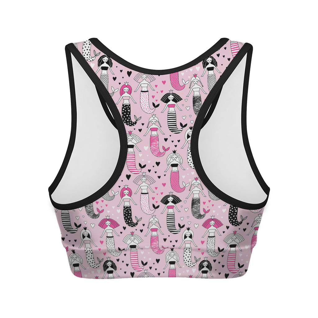Pink Girly Mermaid Pattern Print Women's Sports Bra