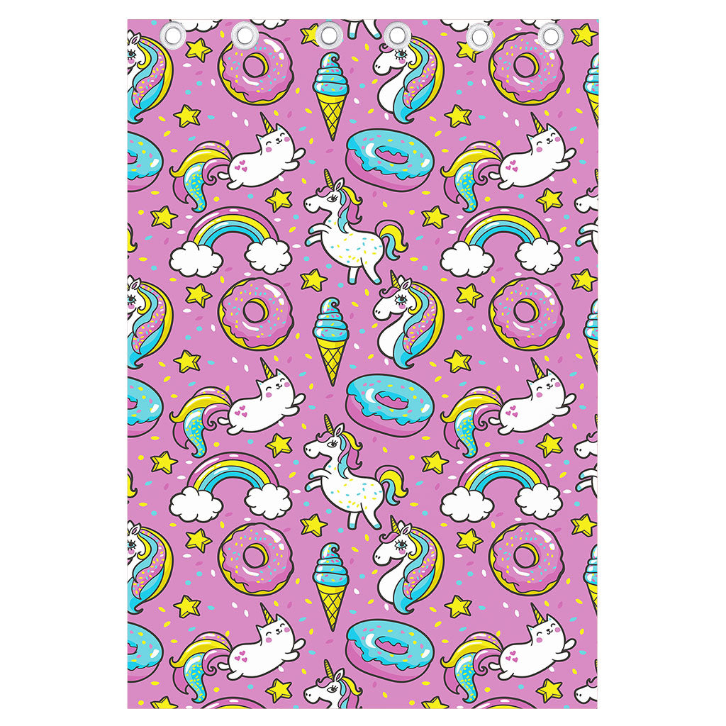 Pink Girly Unicorn Donut Pattern Print Curtain
