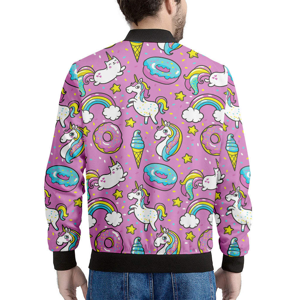 Pink Girly Unicorn Donut Pattern Print Men's Bomber Jacket