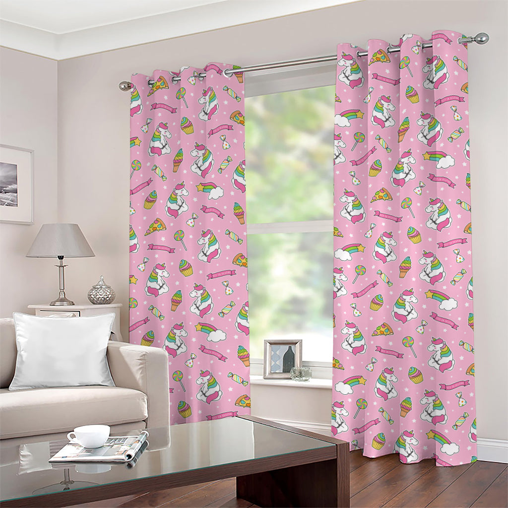 Pink Girly Unicorn Pattern Print Grommet Curtains