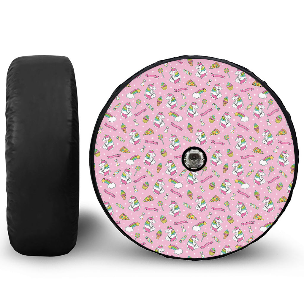 Pink Girly Unicorn Pattern Print Tire Cover With Camera Hole