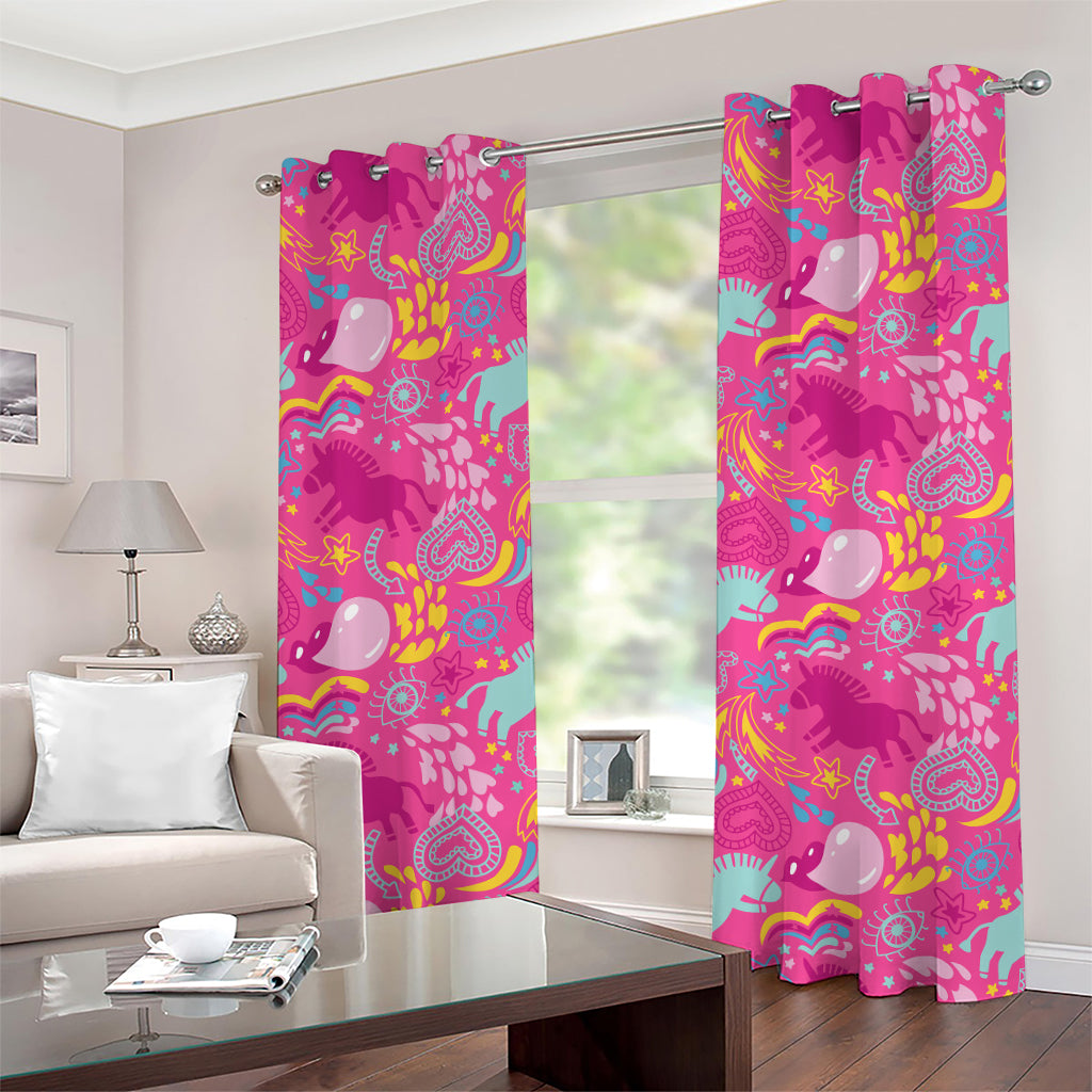 Pink Girly Unicorn Print Grommet Curtains