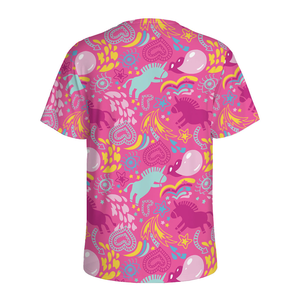 Pink Girly Unicorn Print Men's Sports T-Shirt