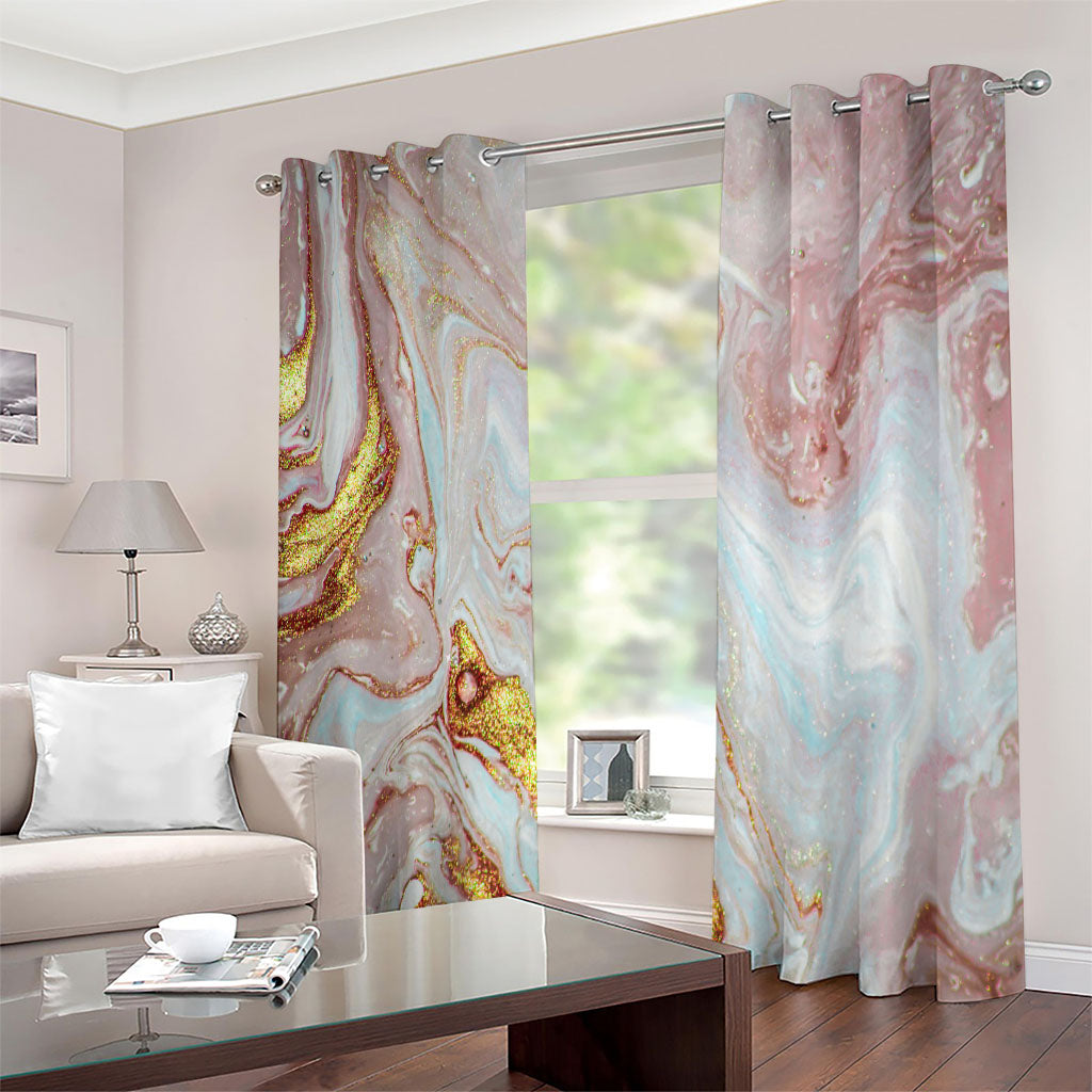 Pink Gold Liquid Marble Print Extra Wide Grommet Curtains