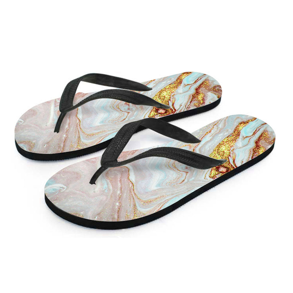 Pink Gold Liquid Marble Print Flip Flops