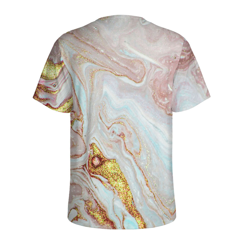 Pink Gold Liquid Marble Print Men's Sports T-Shirt