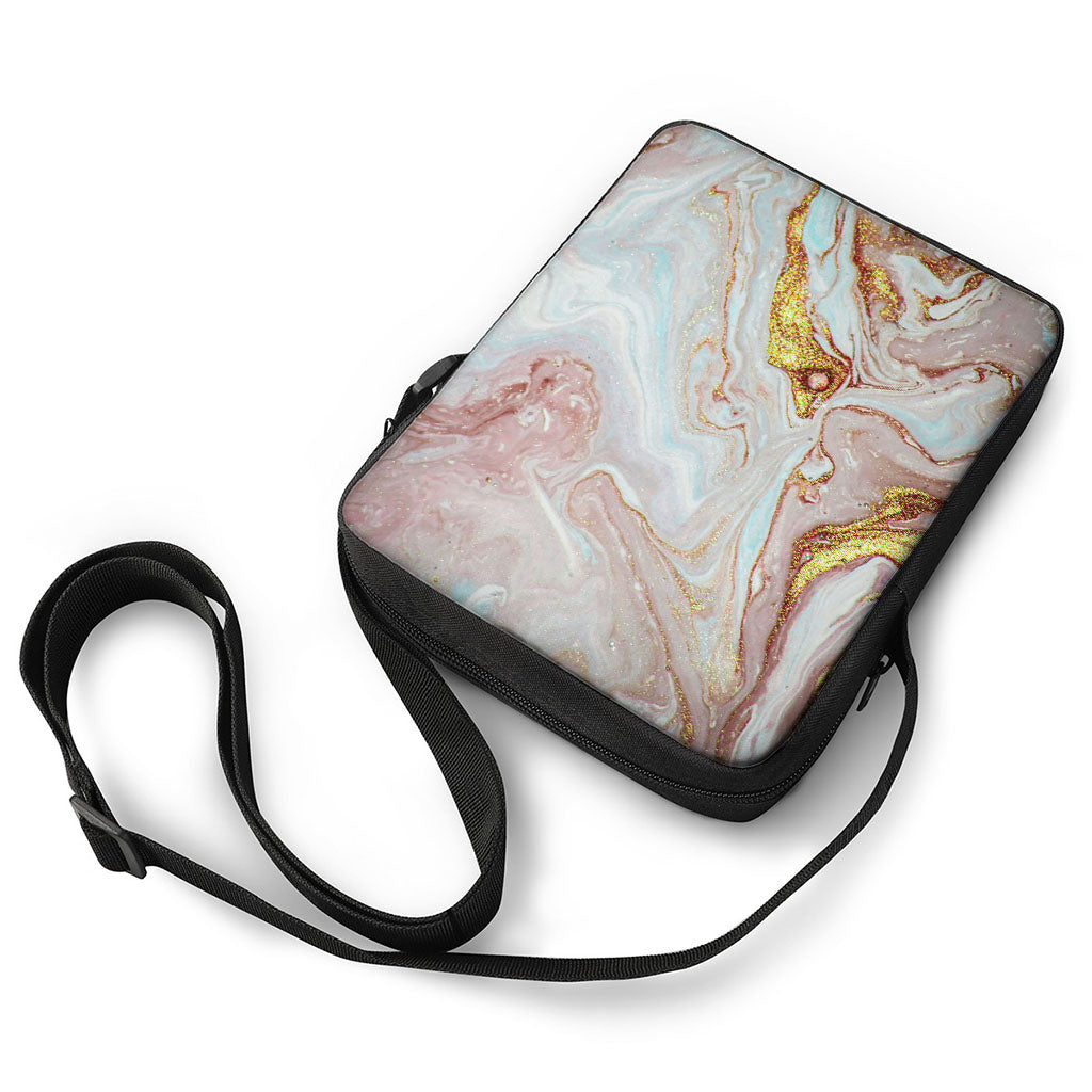 Pink Gold Liquid Marble Print Rectangular Crossbody Bag