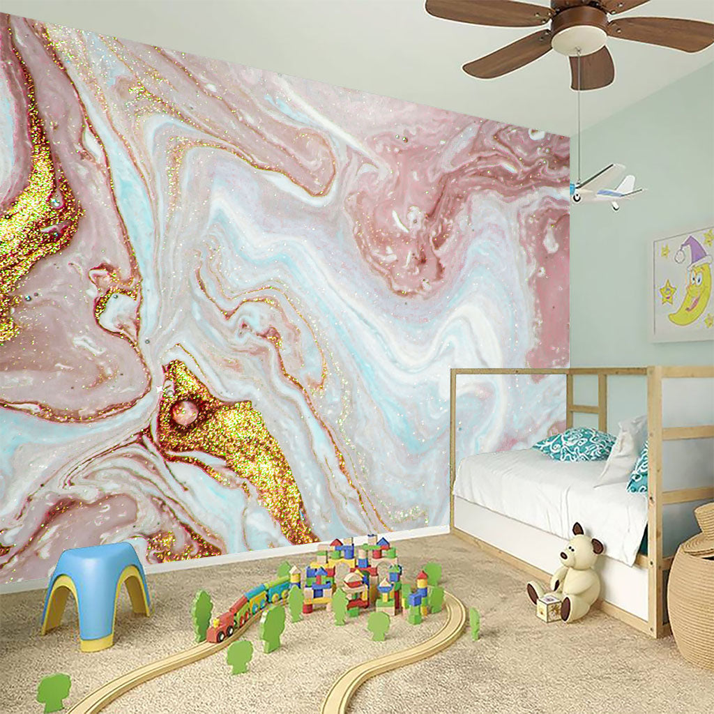 Pink Gold Liquid Marble Print Wall Sticker