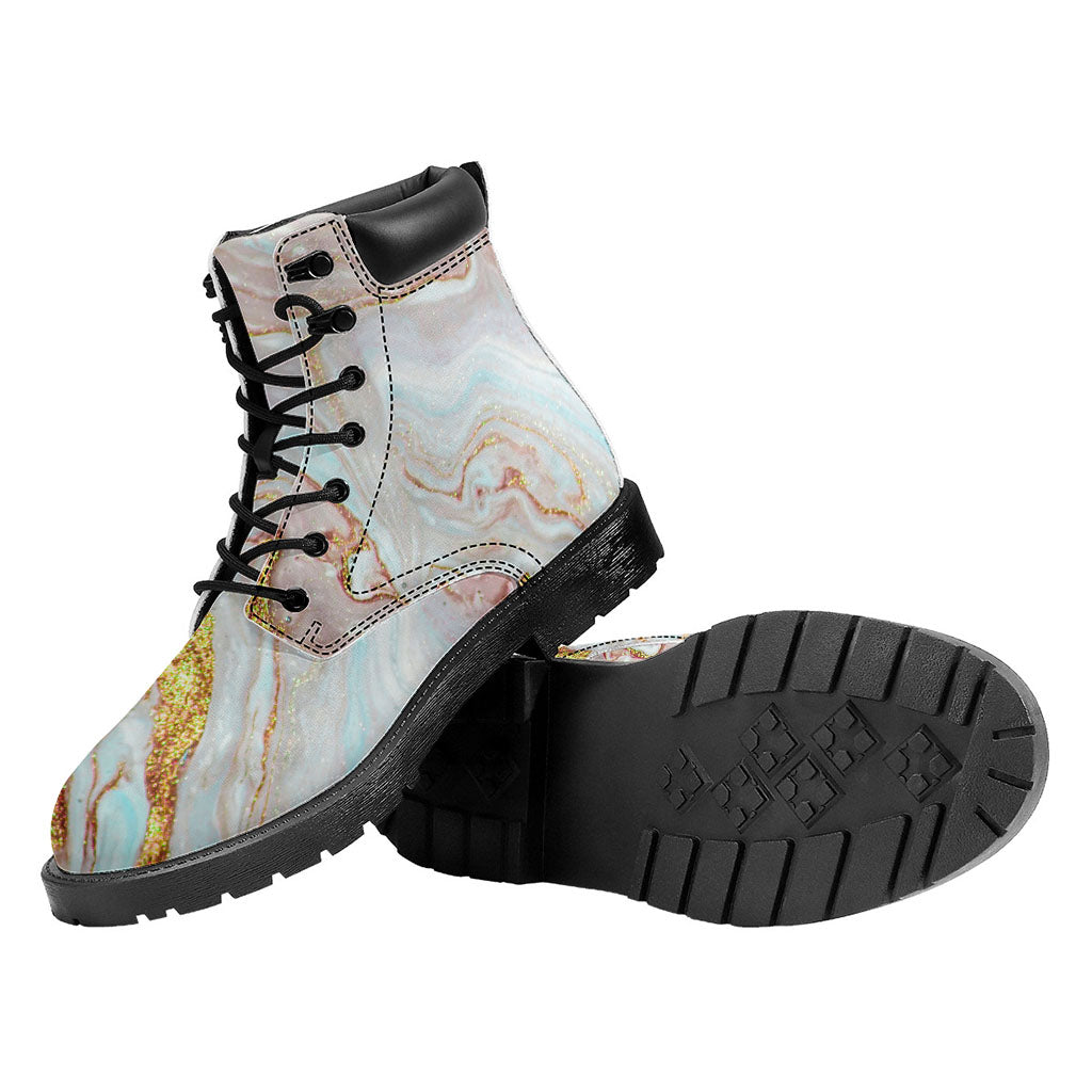 Pink Gold Liquid Marble Print Work Boots