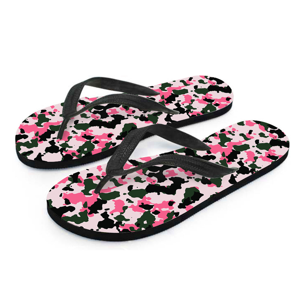 Pink Green And Black Camouflage Print Flip Flops
