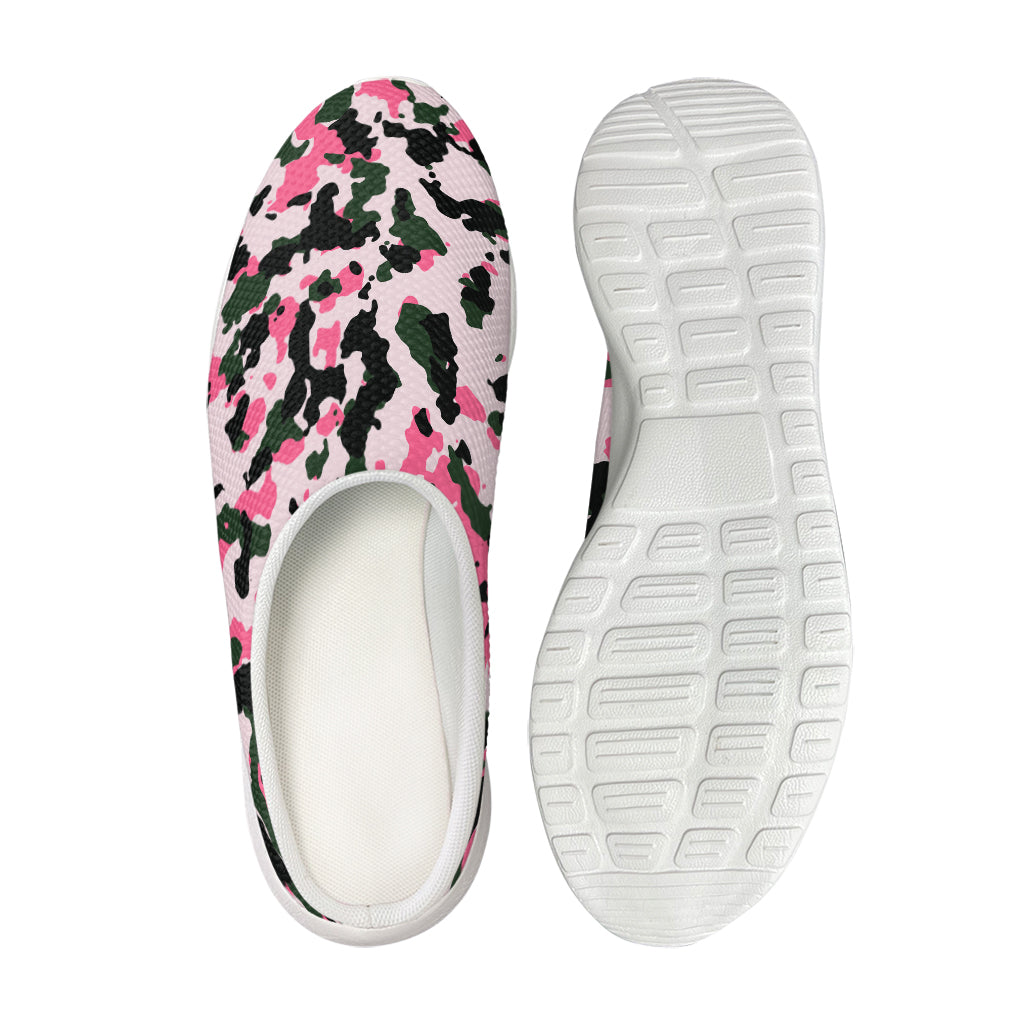Pink Green And Black Camouflage Print Mesh Casual Shoes