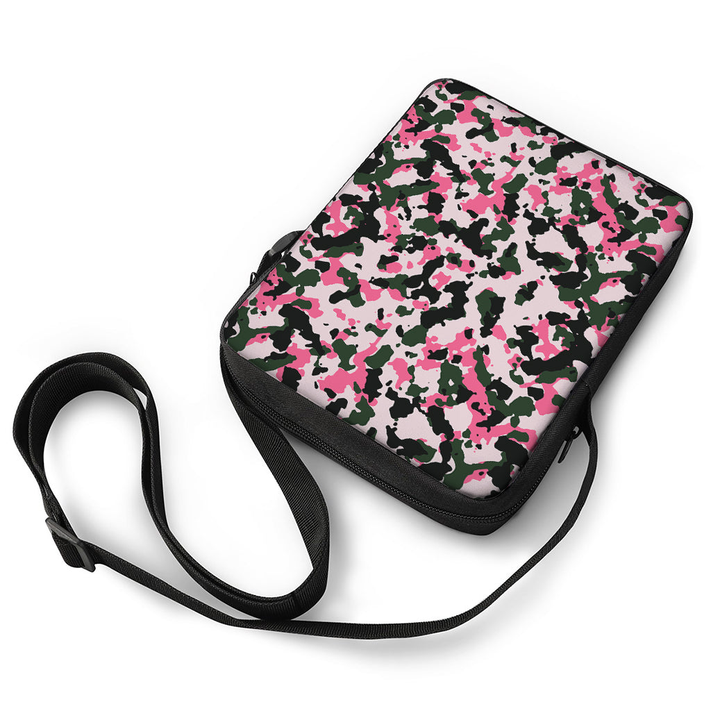 Pink Green And Black Camouflage Print Rectangular Crossbody Bag