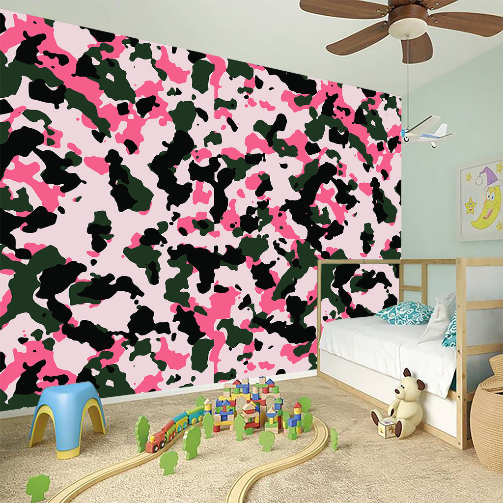 Pink Green And Black Camouflage Print Wall Sticker