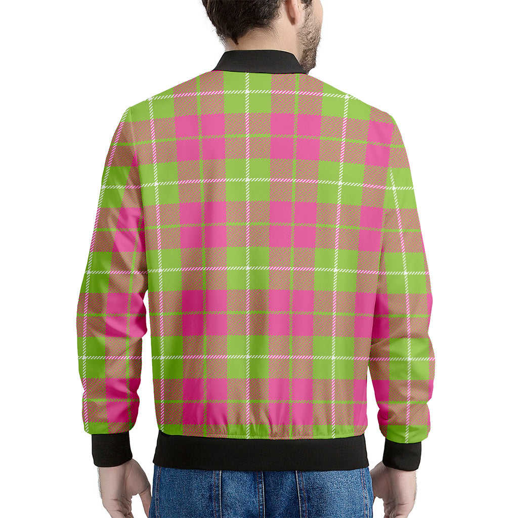 Pink Green And White Tartan Print Men's Bomber Jacket