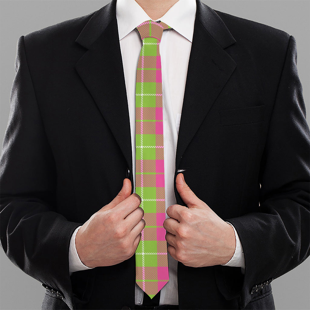 Pink Green And White Tartan Print Necktie