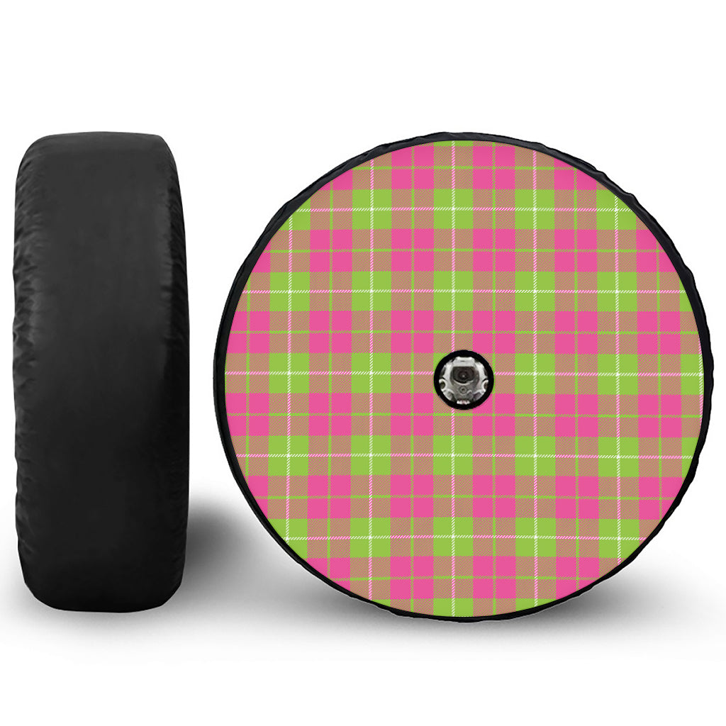 Pink Green And White Tartan Print Tire Cover With Camera Hole