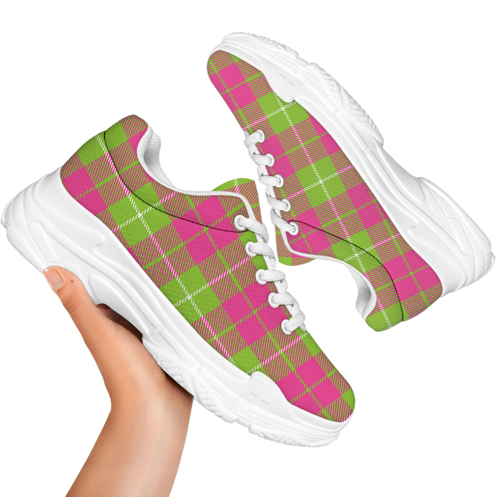 Pink Green And White Tartan Print White Chunky Shoes