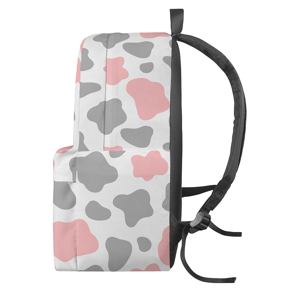 Pink Grey And White Cow Print Backpack
