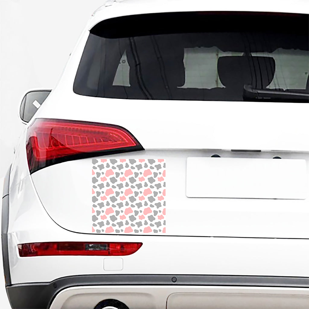 Pink Grey And White Cow Print Car Sticker