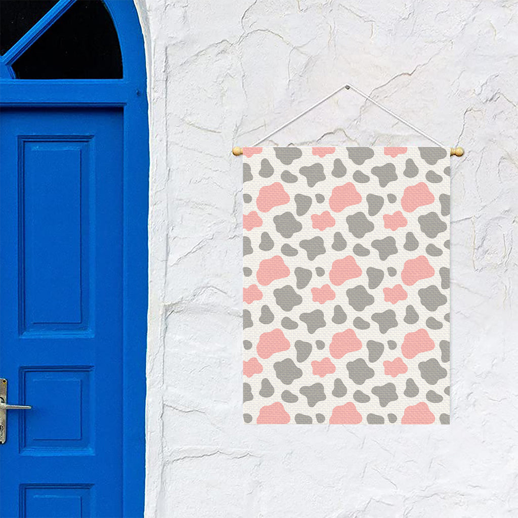 Pink Grey And White Cow Print Garden Flag