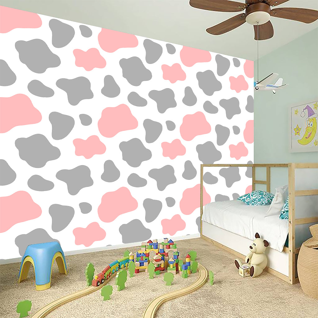 Pink Grey And White Cow Print Wall Sticker