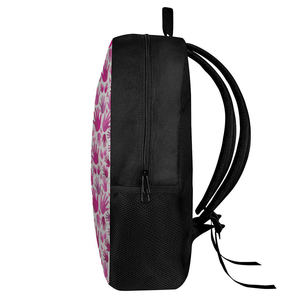 Pink Hand Breast Cancer Pattern Print 17 Inch Backpack