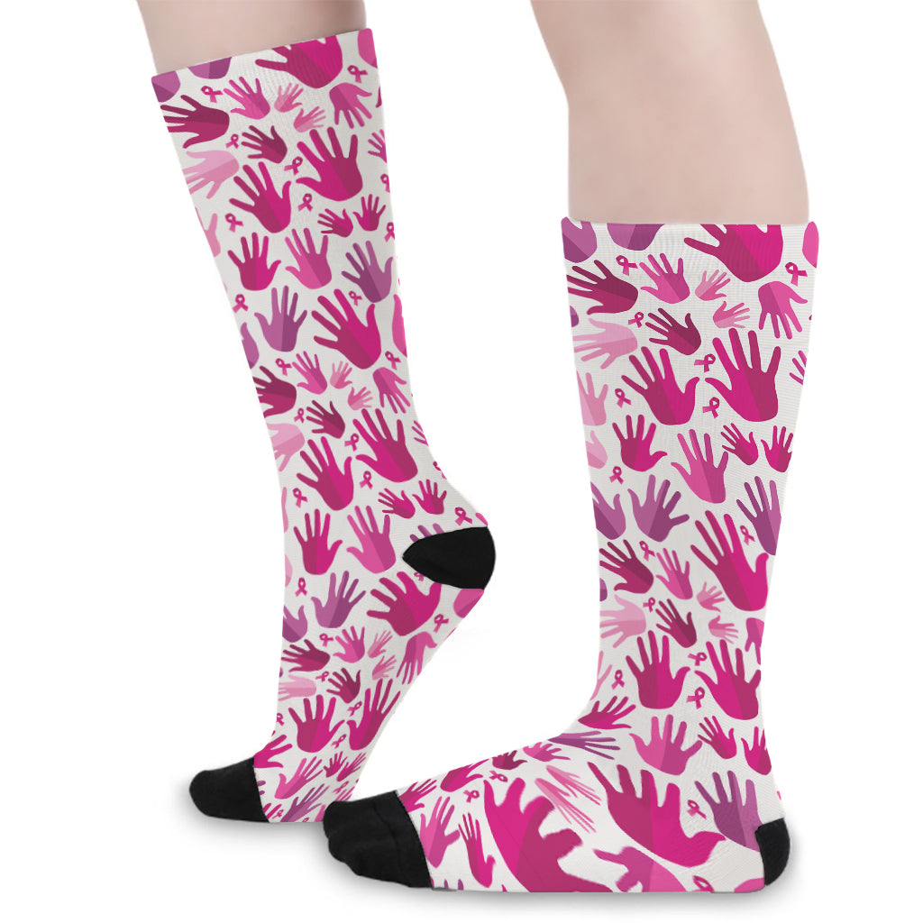 Pink Hand Breast Cancer Pattern Print Long Socks