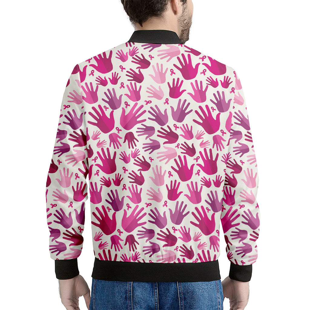 Pink Hand Breast Cancer Pattern Print Men's Bomber Jacket
