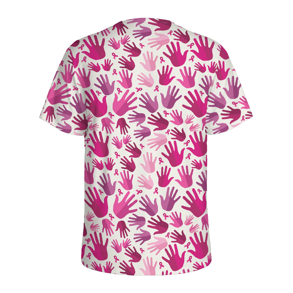 Pink Hand Breast Cancer Pattern Print Men's Sports T-Shirt