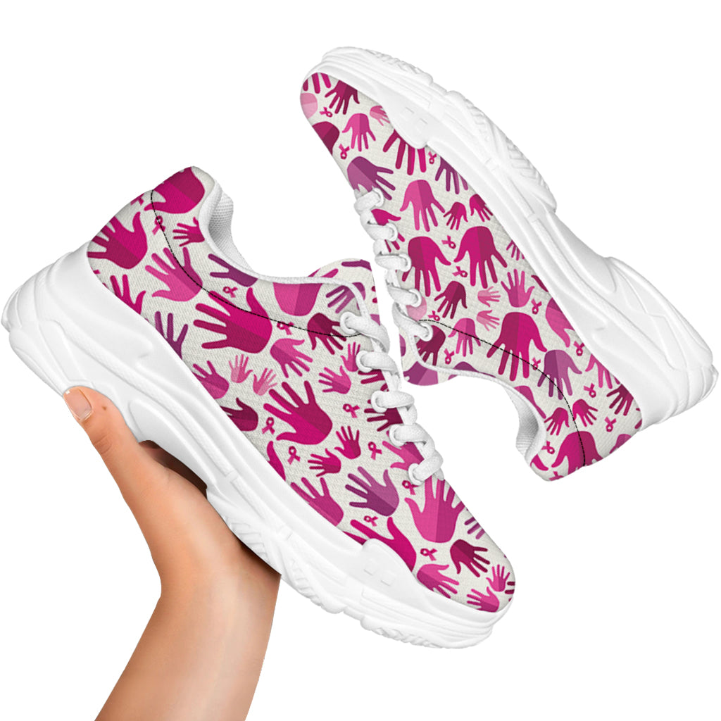 Pink Hand Breast Cancer Pattern Print White Chunky Shoes