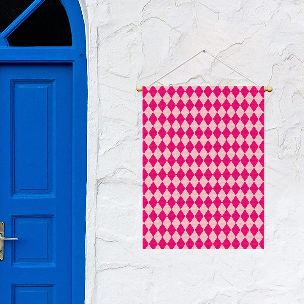 Pink Harlequin Pattern Print Garden Flag