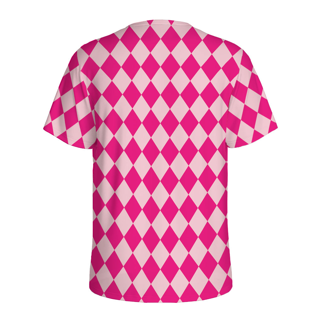 Pink Harlequin Pattern Print Men's Sports T-Shirt