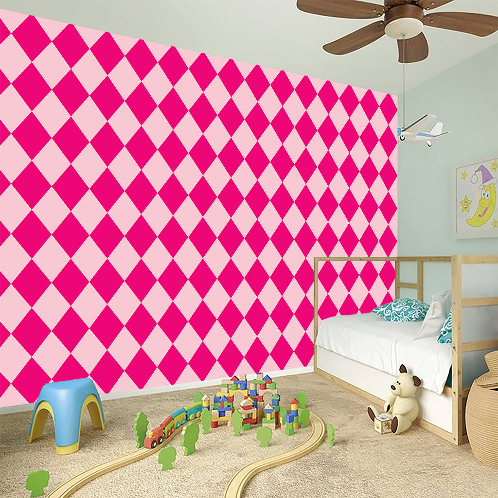 Pink Harlequin Pattern Print Wall Sticker