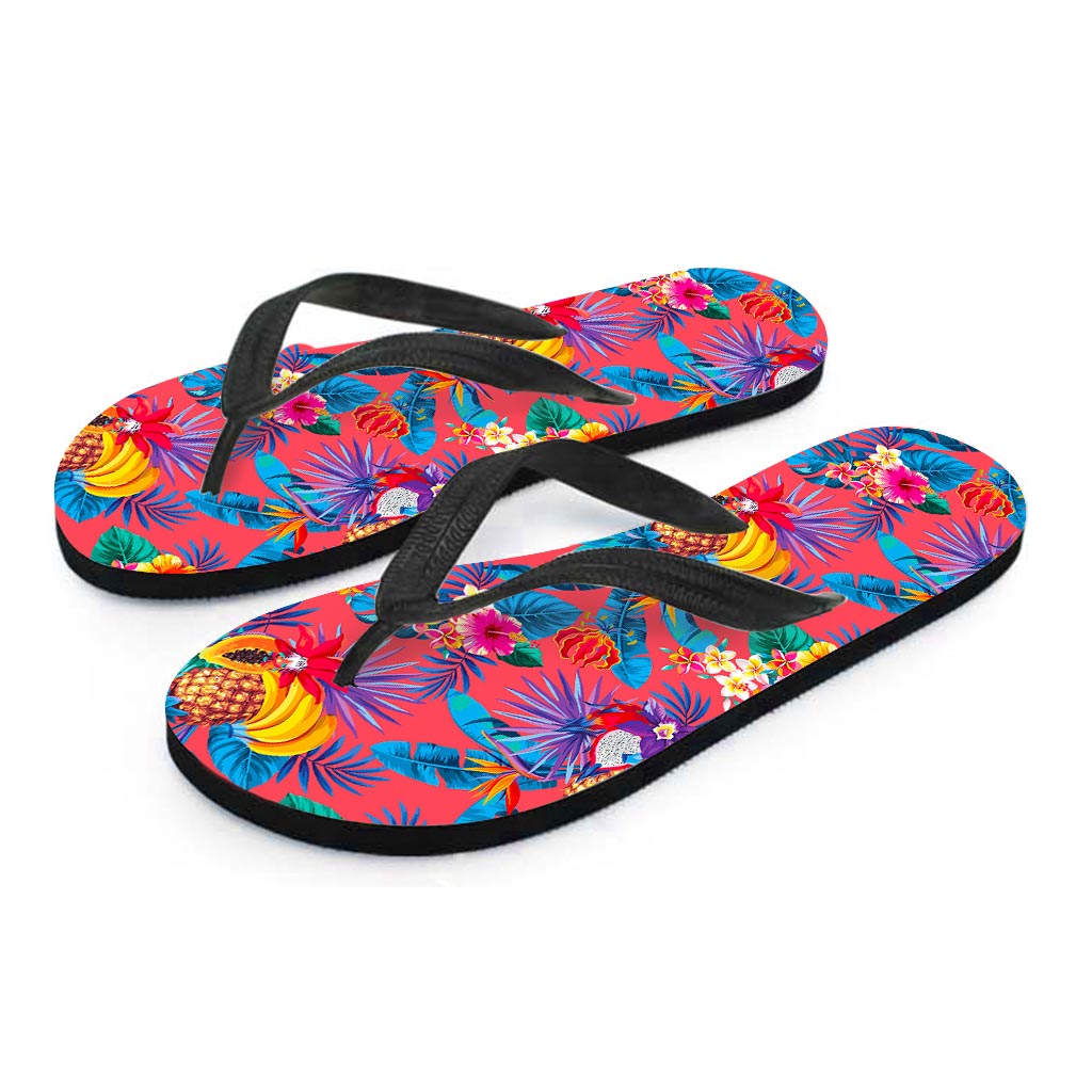 Pink Hawaiian Fruits Pattern Print Flip Flops