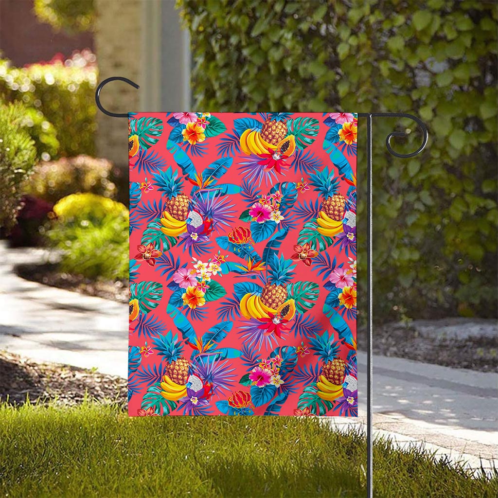 Pink Hawaiian Fruits Pattern Print House Flag