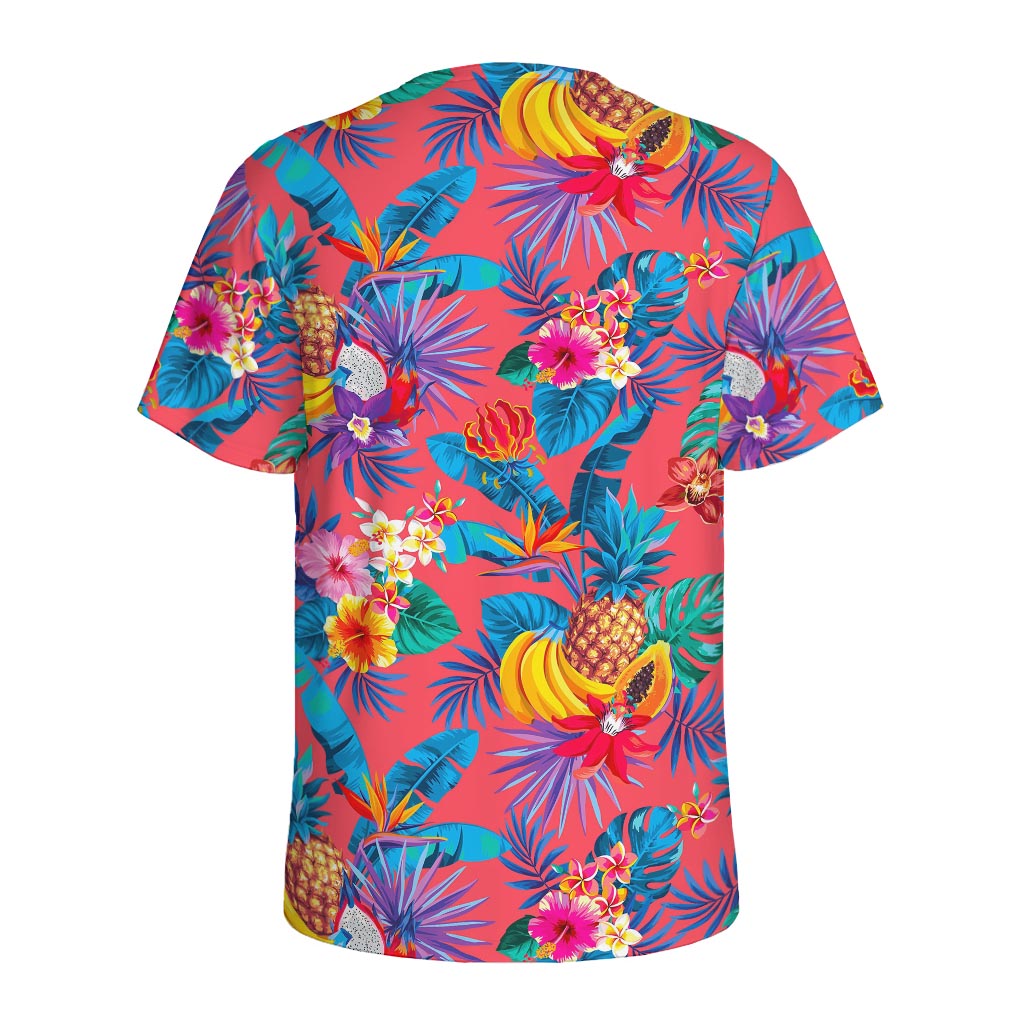 Pink Hawaiian Fruits Pattern Print Men's Sports T-Shirt